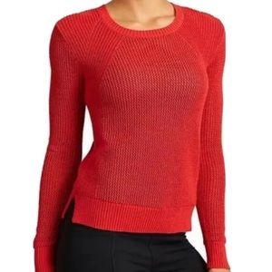 Athleta Red Crewneck Open Knit Pullover Cotton Blend LS Sweater